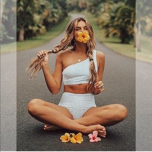 Albion Fit Breezy Stripe Icon Crop Swim Top